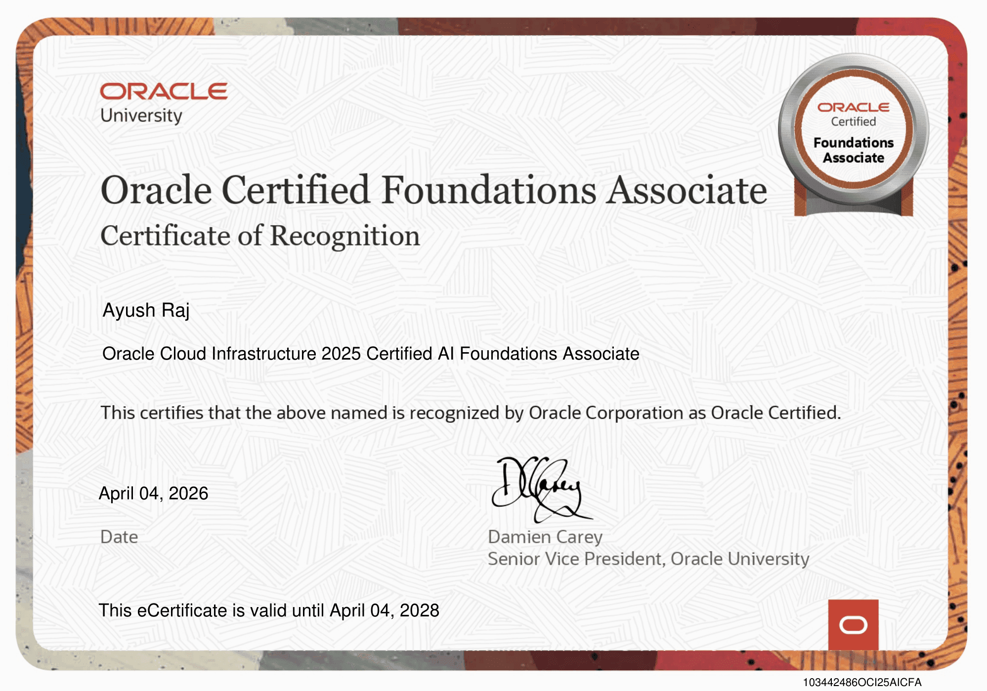 Oracle Cloud Infrastructure 2025 Certified AI Foundations Associate