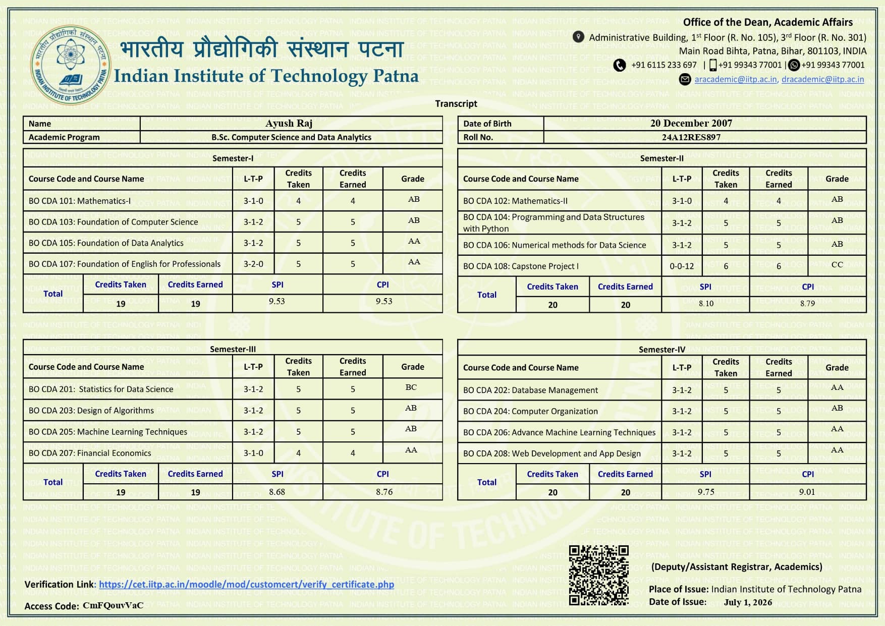 Academic Transcript